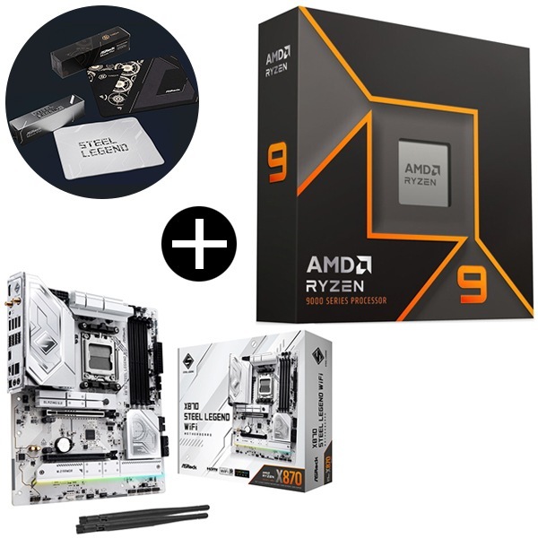Ryzen 9 9950X W/O Cooler WOF CPU + ASRock X870 Steel Legend WiFi マザーボード + ASRockオリジナルマウスパッド