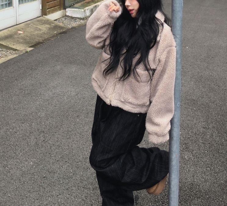 [ストリング調節！/ほかほか] ふわふわ フリース ジャケット ハイネック カラ ジップジップアップ