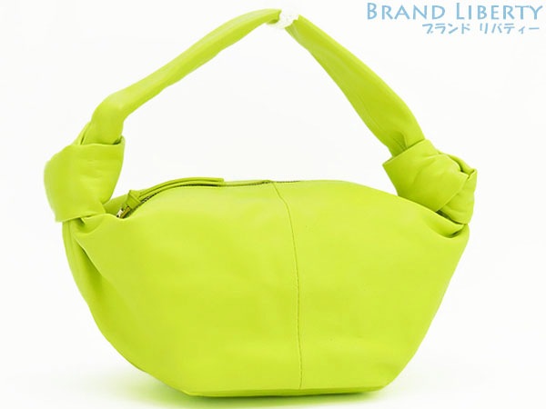 超美品ボッテガヴェネタダブルノットトップハンドルミニバッグハンドバッグイエローグリーンカーフレザー629635 55,000円