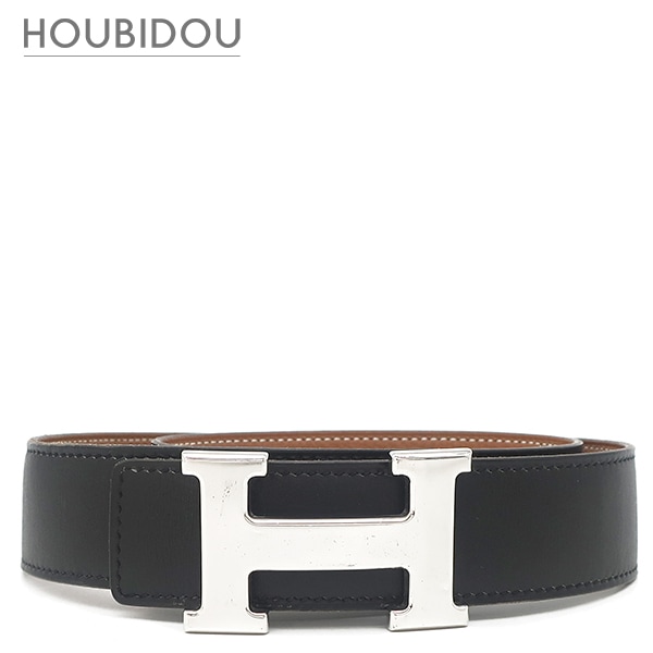 エルメス ベルト コンスタンスH #72 ボックスカーフ トゴ ブラック×ゴールド #72 シルバー金具 Hバックル リバーシブル F【中古】
