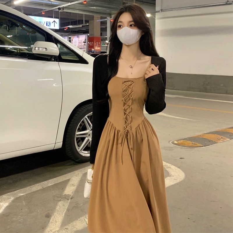 フレンチジェントルスタイルウエストストラップドレスレディース2025春夏デザインサスペンダーミモレ丈スカートショールスーツ 4,757円