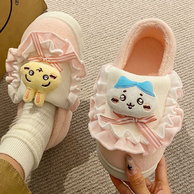 売れ筋 Usaqi Baotou 毛皮スリッパ冬用滑り止めホームプラスベルベット学生寮女性用かわいい暖かい綿スリッパ 4,795円