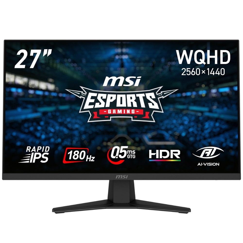 MSIエムエスアイ ゲーミング液晶ディスプレイ(27型/RAPID IPS/WQHD 2560×1440/180Hz/0.5ms/HDR/HDMI2.0b/DP1.4a/VESA/3年保証)(ブラッ