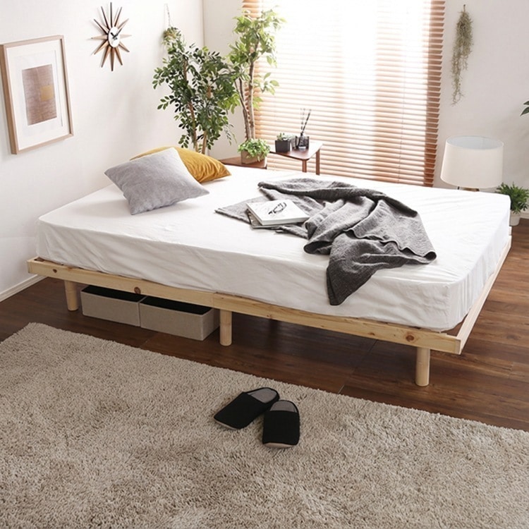 3段階高さ調節 国産総檜脚付きすのこベッド Pierna-ピエルナ- ポケットコイルロールマットレス セミダブル ナチュラル