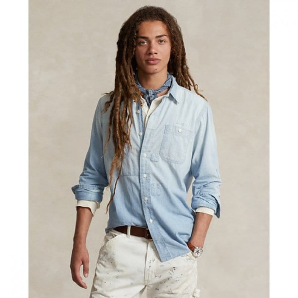 ポロラルフローレンメンズクラシックフィットインディゴシャンブレーワークシャツ (MNPOWOV16823023999)