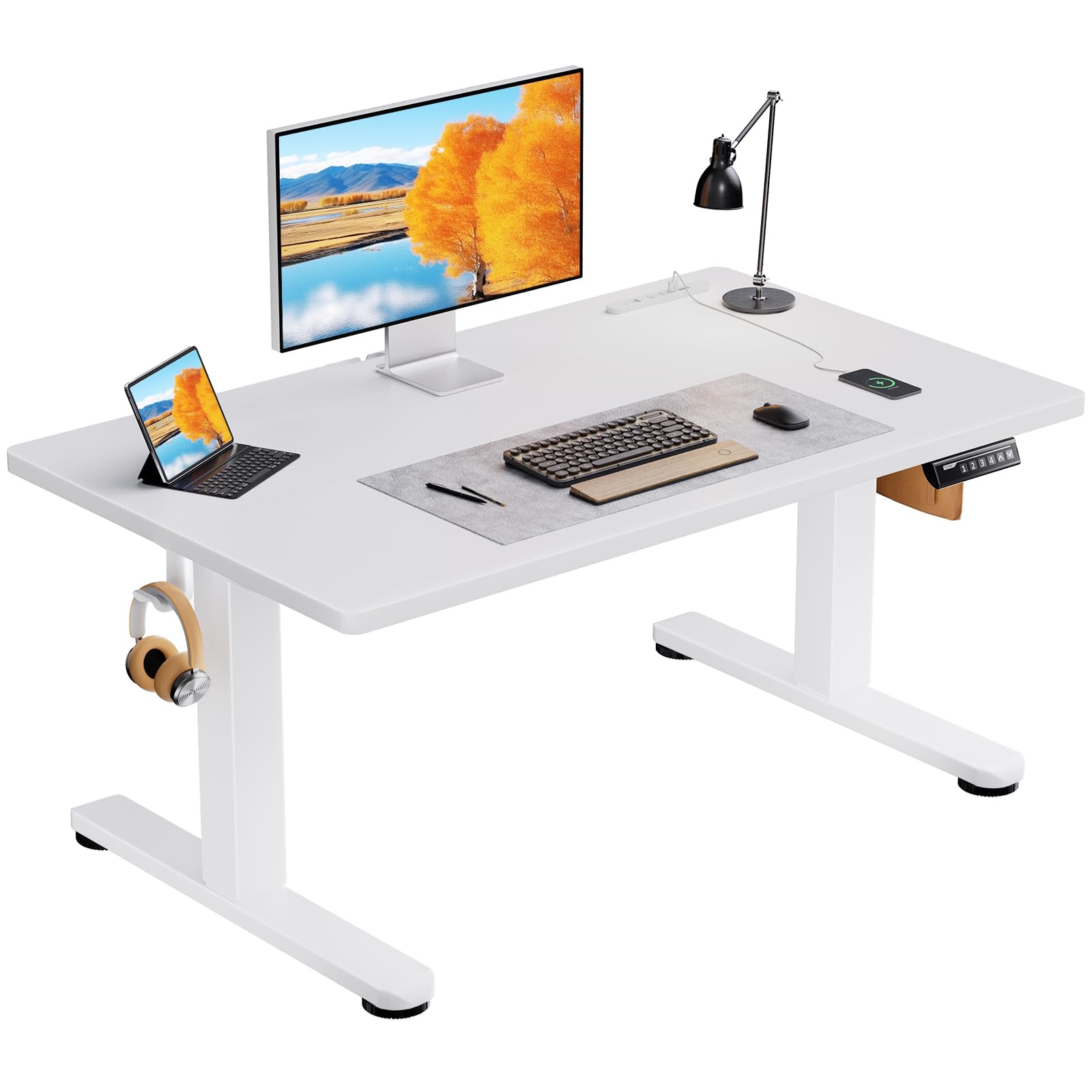 ErGear 電動 昇降式デスク ロータイプ 幅100cm コンセント&USBポート付き 高さメモリー機能 上下自動昇降 静音 収納フック付き 高さ調節 ローデスク pc パソコンデスク ゲーミングデ