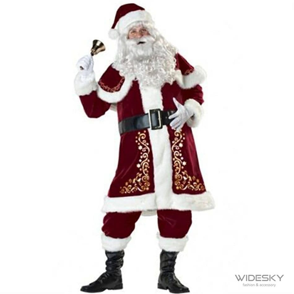 クリスマス服 サンタクロース 衣装 メンズ レディーズ クリスマス コスチューム サンタ コスプレ コスプレ 衣装 男性 9点セット 長袖 長ズボン