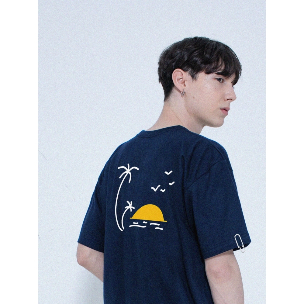 グレイバーハワイアンドローイングショートスリーブ T シャツネイビー