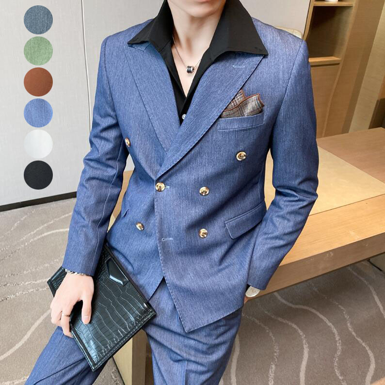 韓国風メンズスーツセットビジネススーツダブルスーツ2点セットジlャケット+パンツ通勤スリムスーツ細身カジュアルス入学式卒業式入社結婚式スーツスーツセット披露宴二次会紳士服上下セット大きいサイズ上下セッ