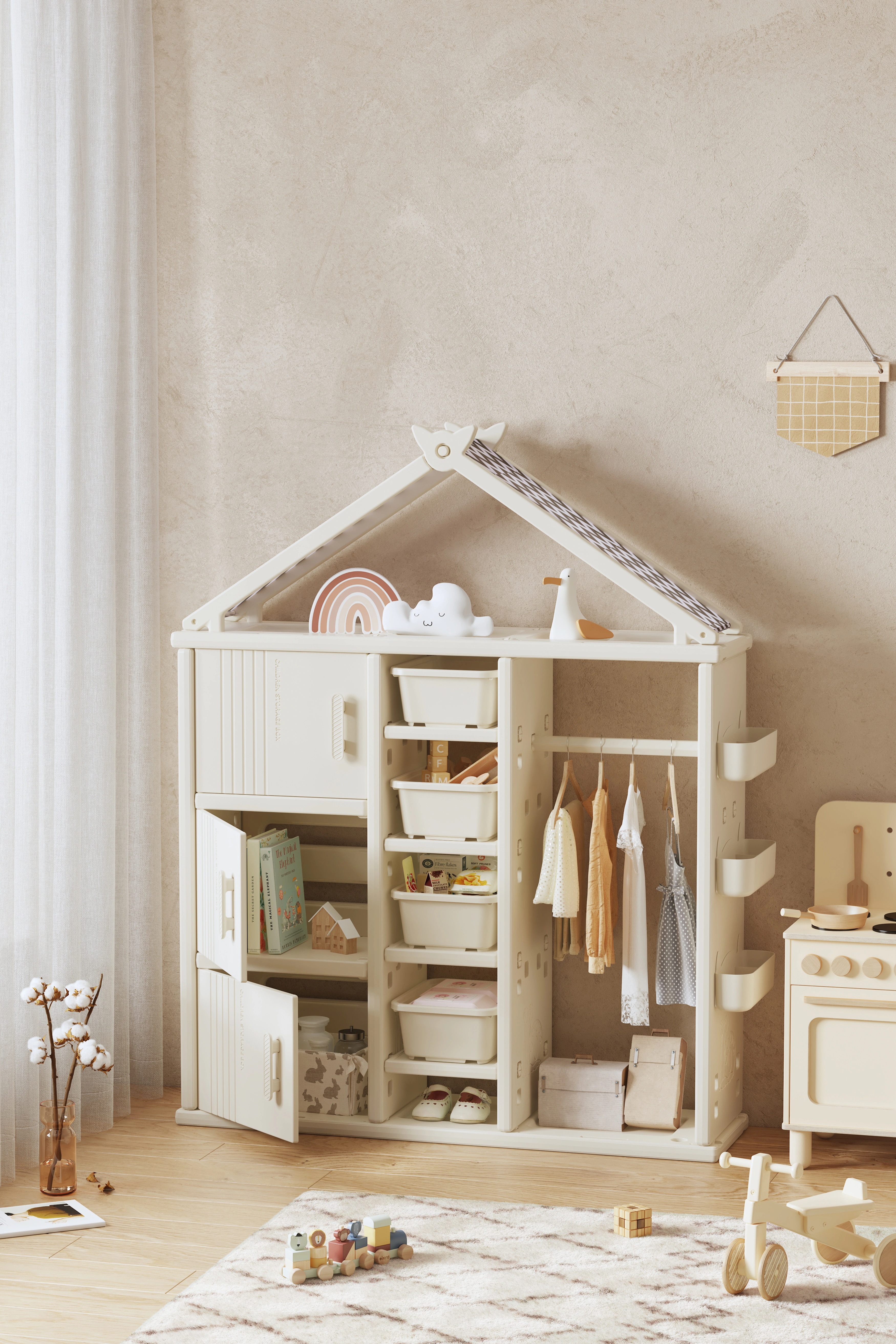 子供用ハンガーラック ハンガーラック ハンガー 多機能 2タイプ ホワイト 収納 おもちゃ収納 子供部屋【タイプA】