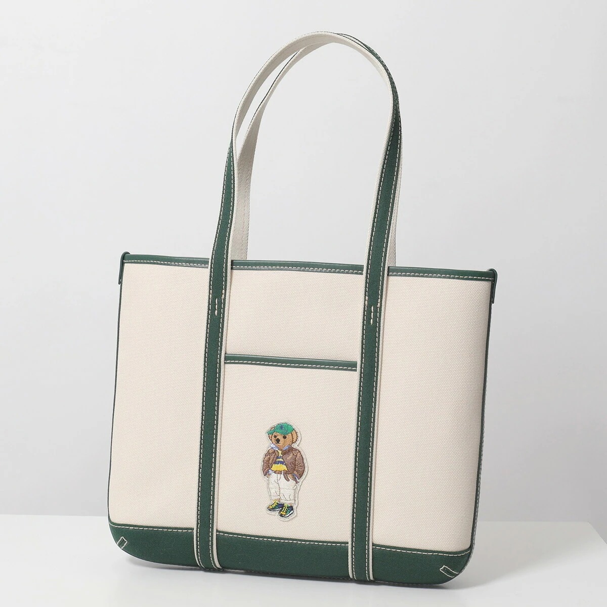 Polo Ralph Lauren ポロラルフローレン トートバッグ 428973078 レディース コットン キャンバス ベア刺繍パッチ ポニー刺繍 鞄 001/ECRU-NRTHW