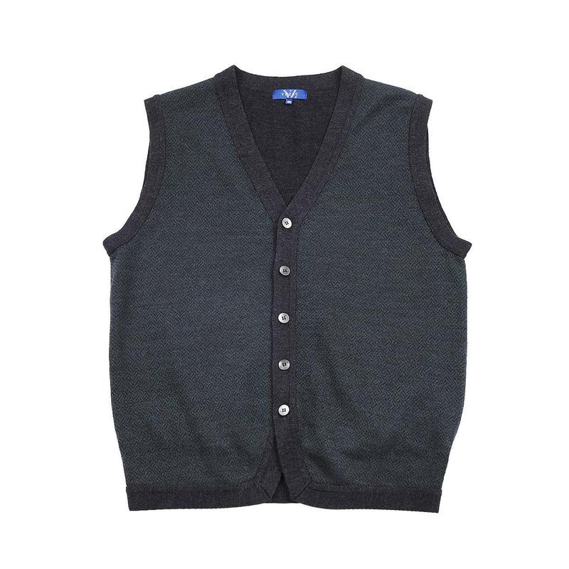 [メンズニット] ウォッシャブルウール100％オープン型ヘンリーネックベストYJEWCD458GY