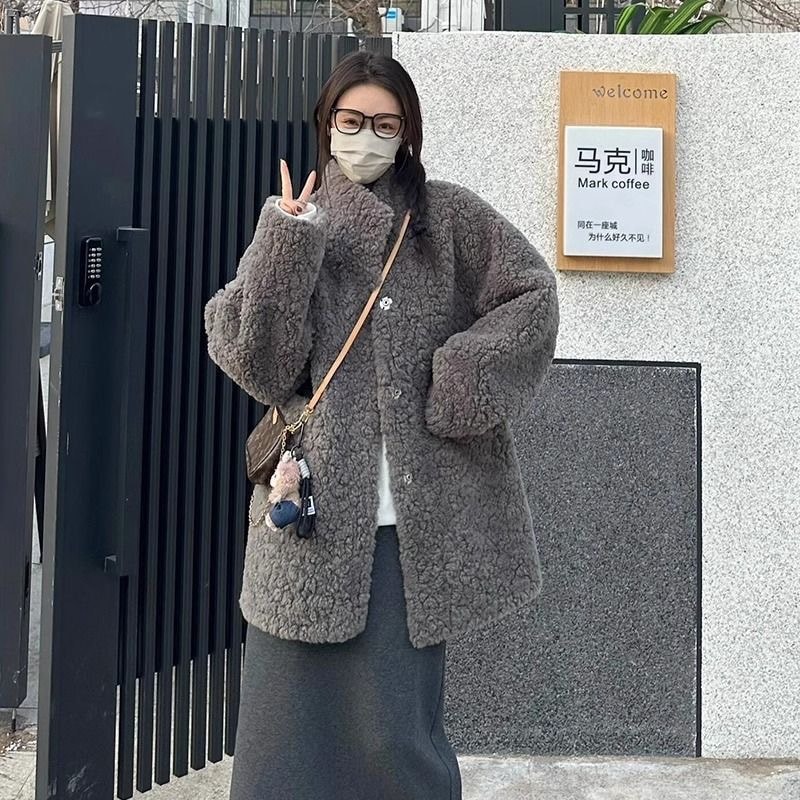 2024秋冬 ミドル丈 ゆったり 韓国風 エコファーワンピース 怠惰な気分 ファー厚めトップス レディース