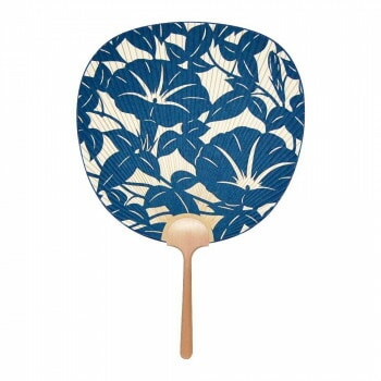 日本製（MADE IN JAPAN） うちわ 夕顔 （青） 片面透かし 1168