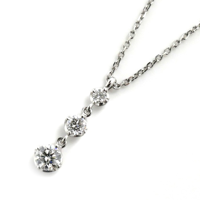 4℃ ヨンドシー Pt850プラチナ ダイヤ ネックレス ダイヤモンド0.169ct 2.7g 38-42cm 3ポイント レディース 中古