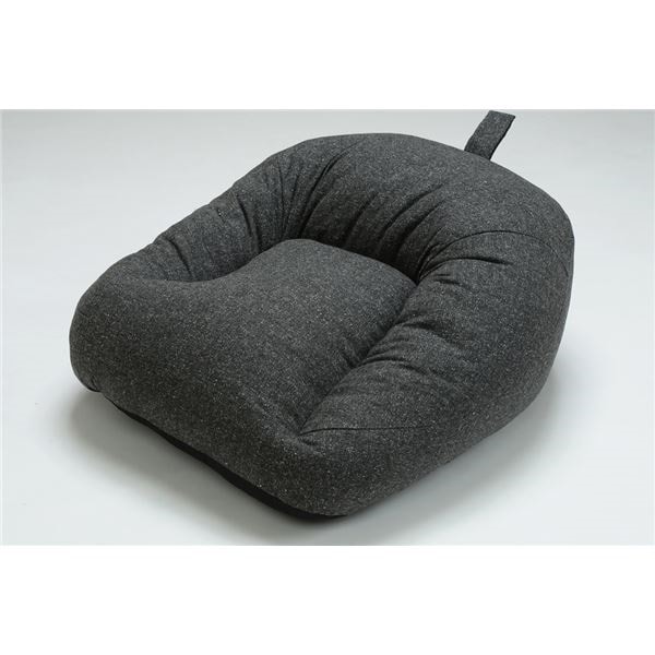 ふんわり あぐらクッション/ローソファー 1人掛け ファブリック生地 ブラック コンパクト 日本製