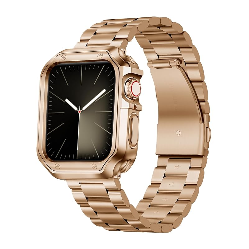 コンパチブル Apple Watch バンド 38mm 40mm 41mm ローズゴールドマットステンレス鋼時計バンドウォッチストラップ ポリッシュ仕上げTPUウォッチケース iWatch Serie