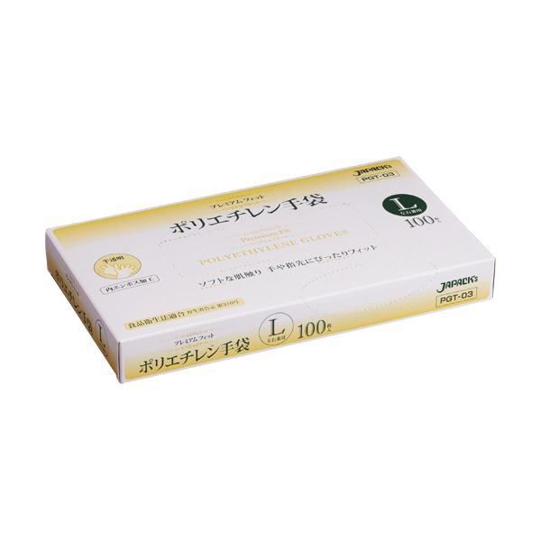 （まとめ） ジャパックスプレミアムフィット PE手袋 クリア L PGT-03 1セット（500枚：100枚x5箱） [x3セット]