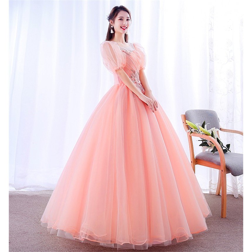 演奏会用ロングドレス ウェディングドレス カラードレス 結婚式 ２次会 演奏会 二次会 ピンク