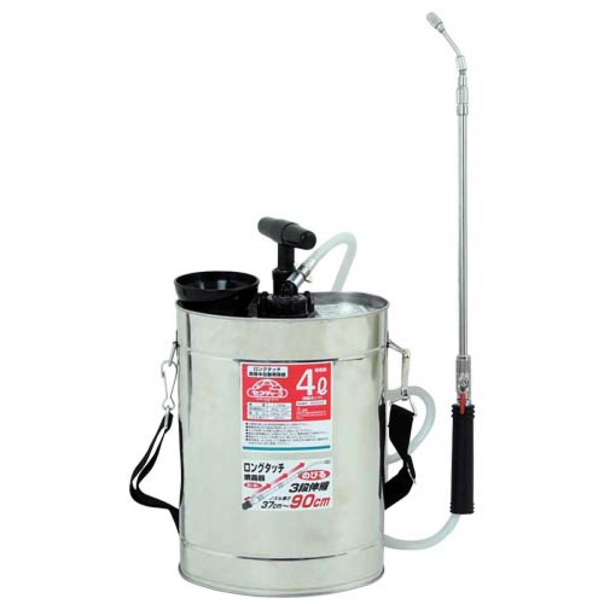 セフティー3 ロングタッチ 肩掛 半自動噴霧器 4L 樹脂ポンプ ノズル90cm 園芸 噴霧作業 ガーデニング 殺虫 消毒 伸縮式ノズル