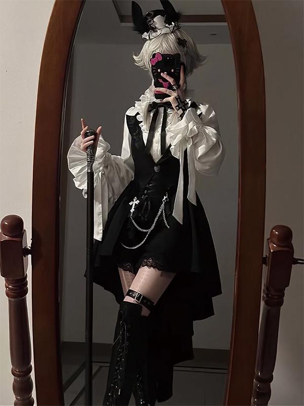 ダークゴシックスタイルの王子様シャツレースのショートパンツテールベストロリータスカートロリータ 6,968円