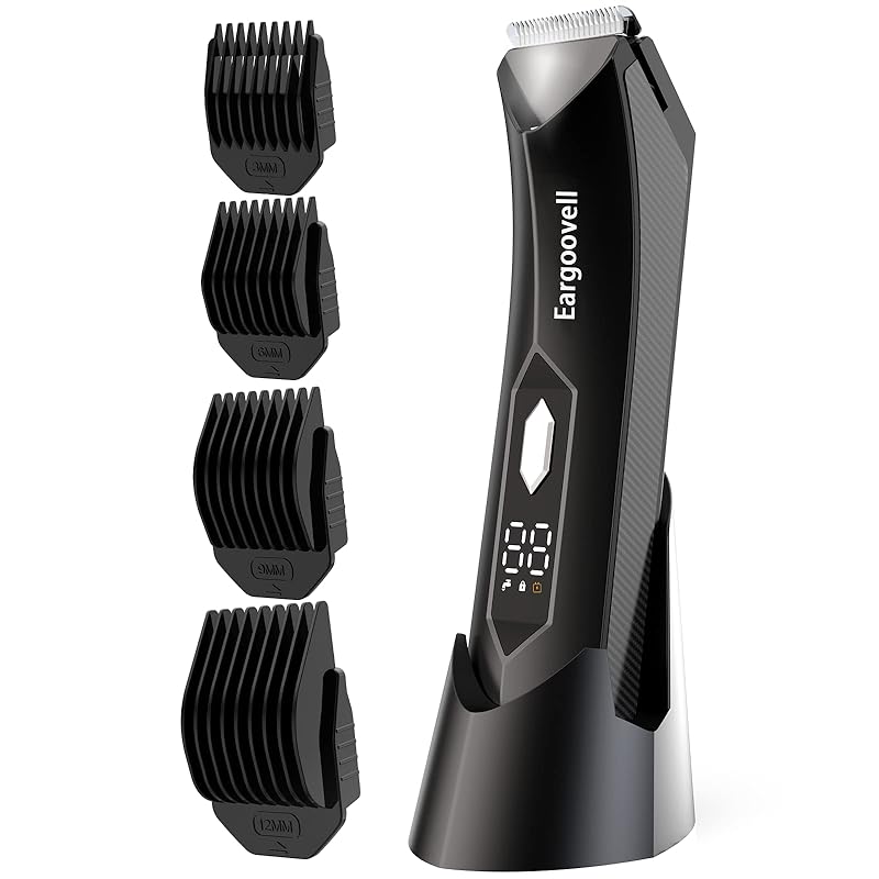 Eargoovell ボディシェーバー 2024新登場 VIOシェーバー メンズシェーバ 男性用 LEDディスプレイ ロック機能 4種リミットコーム付き 長さ調整 ムダ毛処理 電気シェーバー IPX7