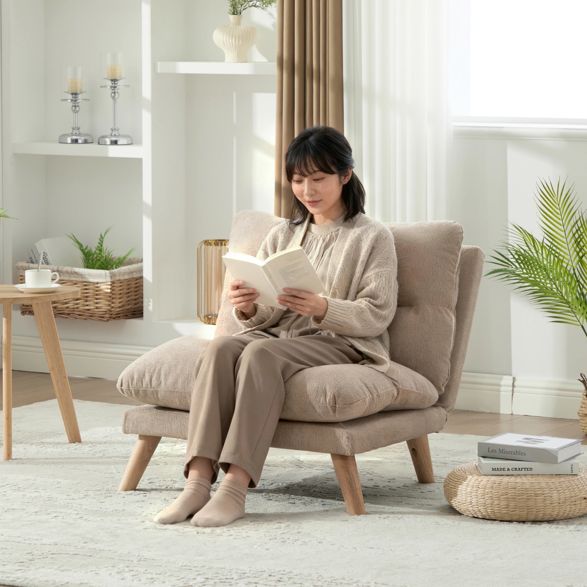 【国内倉庫在庫急速出荷】一人掛け ソファ 座椅子 リクライニング 折りたたみ コンパクト 幅68cm 低反発 メモリーフォーム ふわふわ シェニール生地 無垢材フレーム 90160角度調節 一