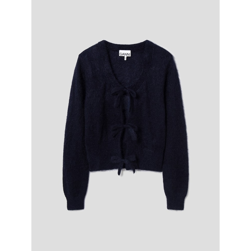 GANNI ライトモヘアタイストリングカーディガン-ネイビー FW24-QN485AR02R