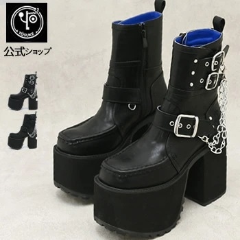 【公式SHOP特典キズ補修液付】【直営SHOP限定】 ヨースケ 厚底ブーツ レディース エンジニアブーツ ショート チェーン付き 11.5cm厚底ヒール