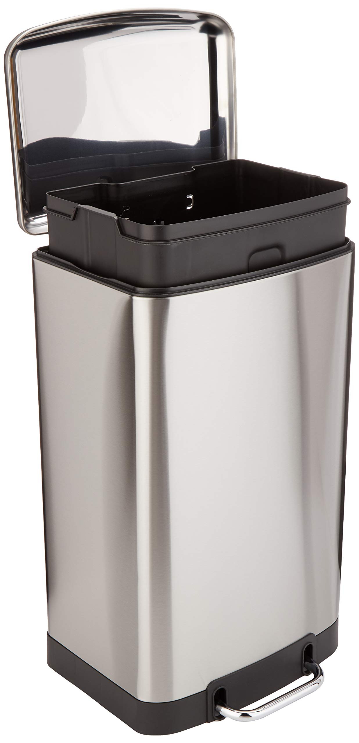 Amazonベーシック ゴミ箱 40L(40リットル) ソフトクローズ 静音 ふた付き ペダル付き スチール製 つや消しステンレス おしゃれ 長方形
