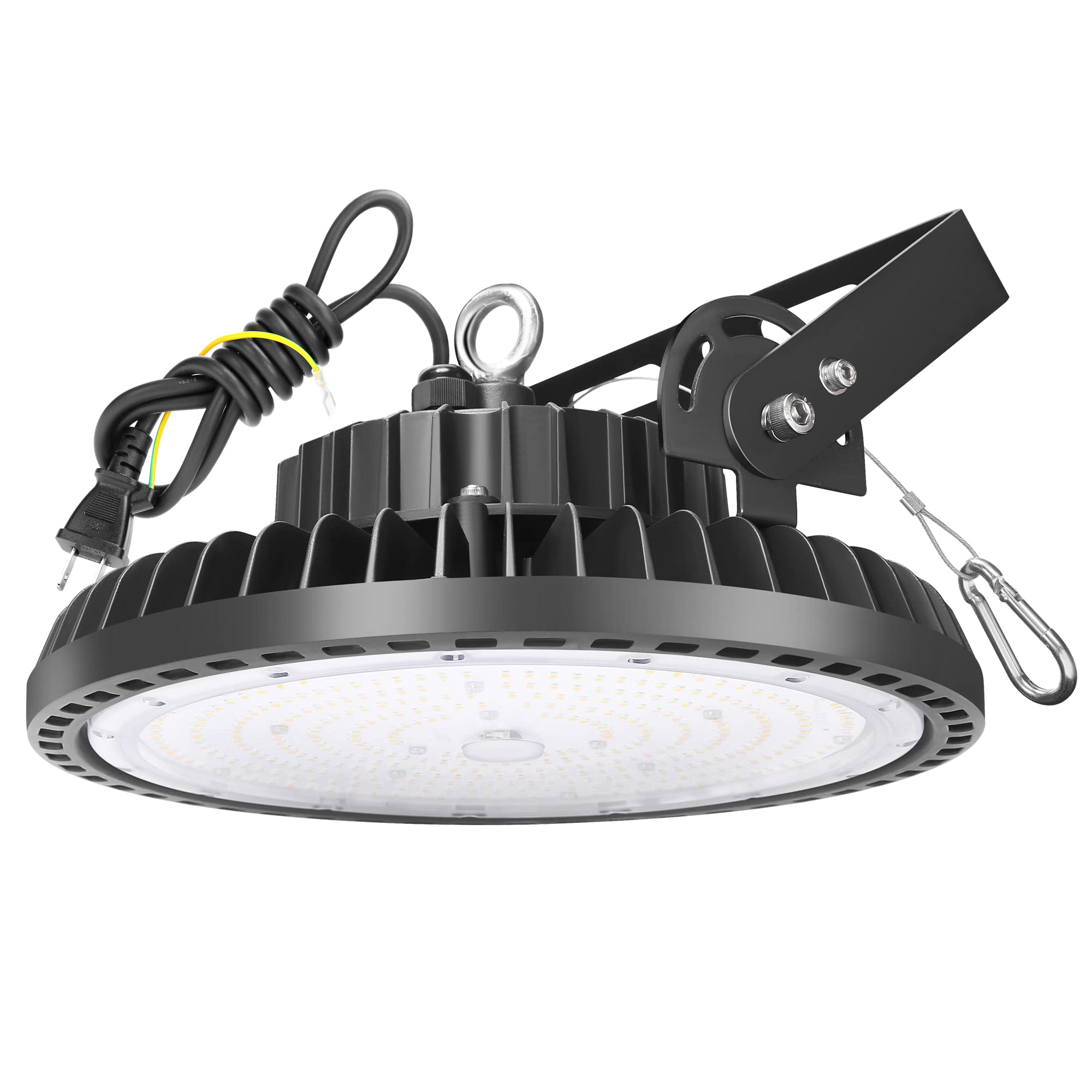 LED高天井照明 200W LED高天井灯 [1.5M配線プラグ付] 100-277V 5000K昼白色 28000LM(2000W水銀灯相当）UFO型LEDハイベイライト[3年保証] IP65防水防