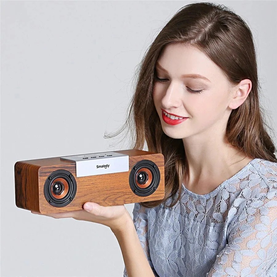 SmalodySL-50Sレトロミニ木製ワイヤレス小型スピーカー屋外カードBluetoothブ新-4-463
