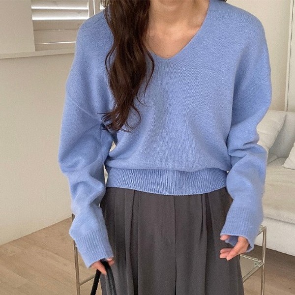 ハーフクラブジェイ0ラムズウール Vネック 長袖 ニット