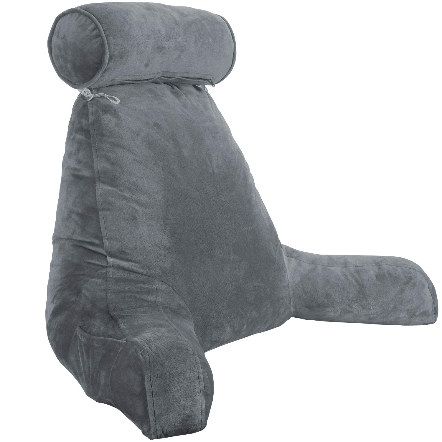 背もたれ クッション 枕付き 低反発 レストクッション 座椅子 腰楽クッション ソファクッション 三段階調整 ベッド用 自宅用 ポケット付き 枕・カバー取り外しができ 洗える 持ち運び便利 アームサポ