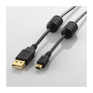 (まとめ)エレコム フェライトコア付きUSB2.0ケーブル U2C-MF20BK(×5セット)