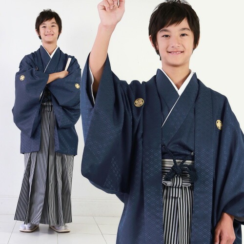 袴セット 卒業式 小学生 男 卒業式紋付羽織袴フルセット 水色地に菱文300