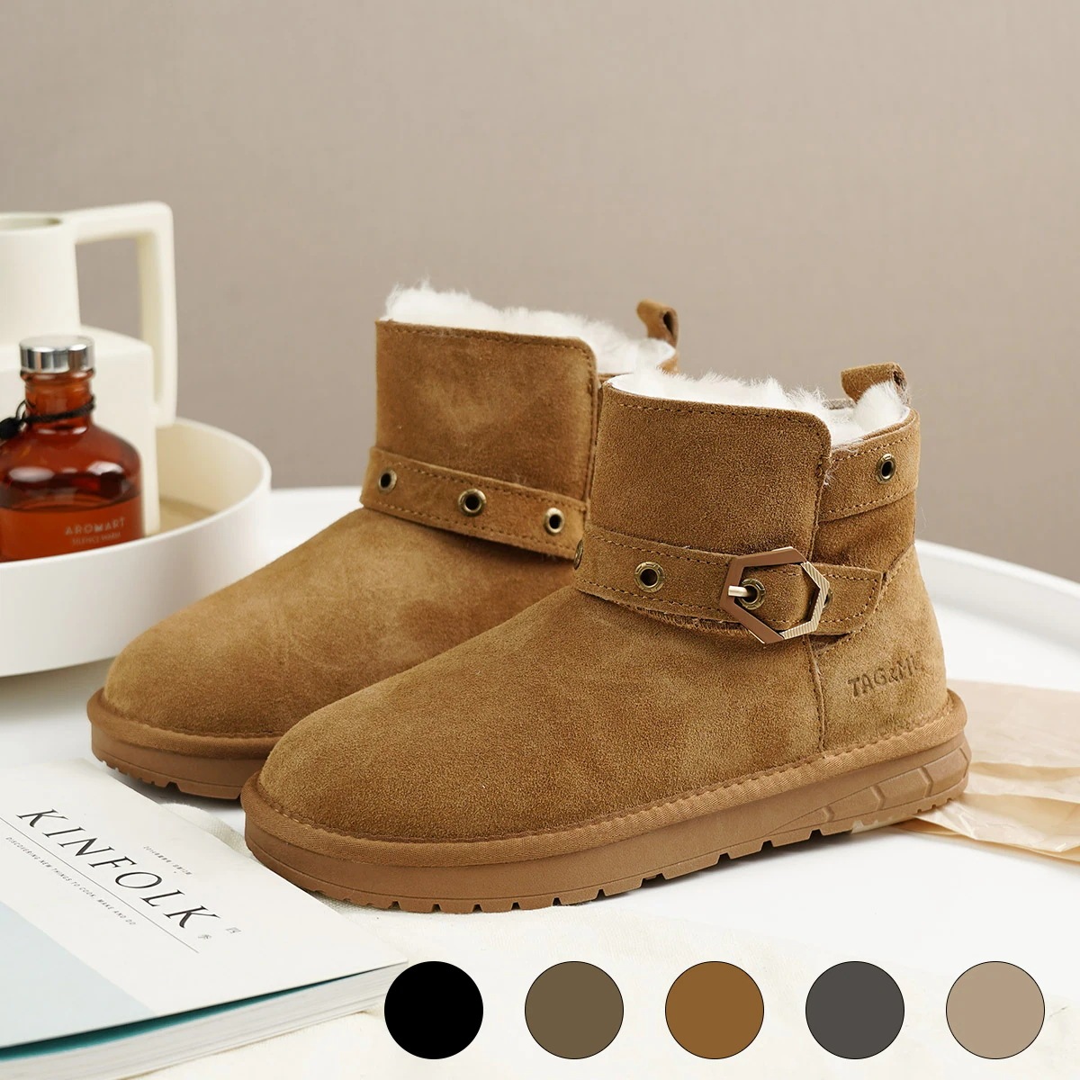 VMT40 韓国 ブーツ 牛革+ウール スノーブーツ ショートブーツ 長靴 ムートンブーツ 厚くて暖かい 本革 裏起毛 ブーツ レディース 冬のブーツ 靴 厚底ブーツ 冬 韓国ファッション シューズ3