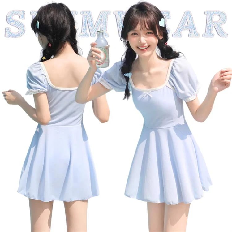 水色 水着 ワンピース水着 レディース オールインワン 学生 10代 20代 30代 オトナ女子 可愛い お洒落 ブルー 無地 エレガント 韓国 小胸 水着 安全パンツ パッド 露出控えめ 温泉 ビー 5,078円