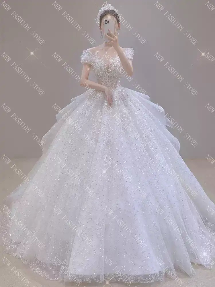 ワンショルダーフレンチウェディングドレス新型ウェディングドレスワンピース-13