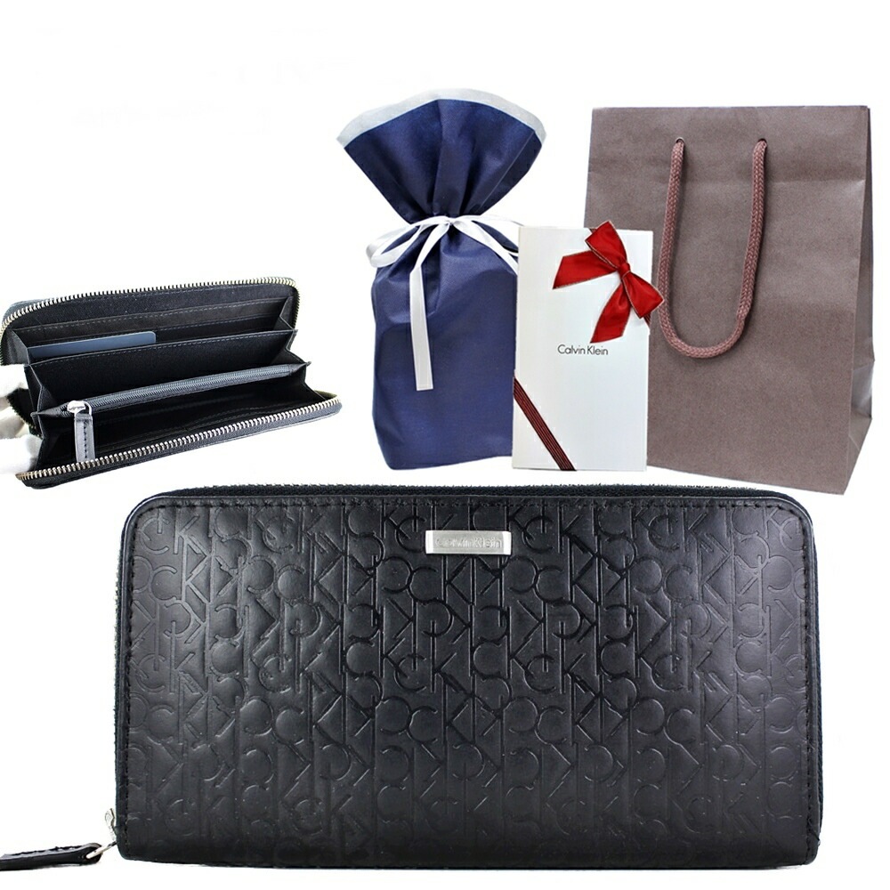 手さげ紙袋つき カルバンクライン メンズ 長財布 ラッピング済 ギフトセット ブランド 財布 小銭入れ 革 ブラック 父親 旦那 彼氏 プレゼント 通勤 通学 贈り物 喜ばれる ギフト セット 男性