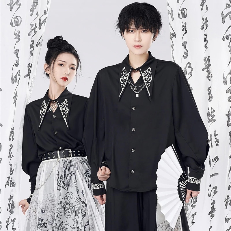 チャイナ風シャツ レディース 刺繍トップス ブラウス オリジナル レトロ 男女兼用 カップル