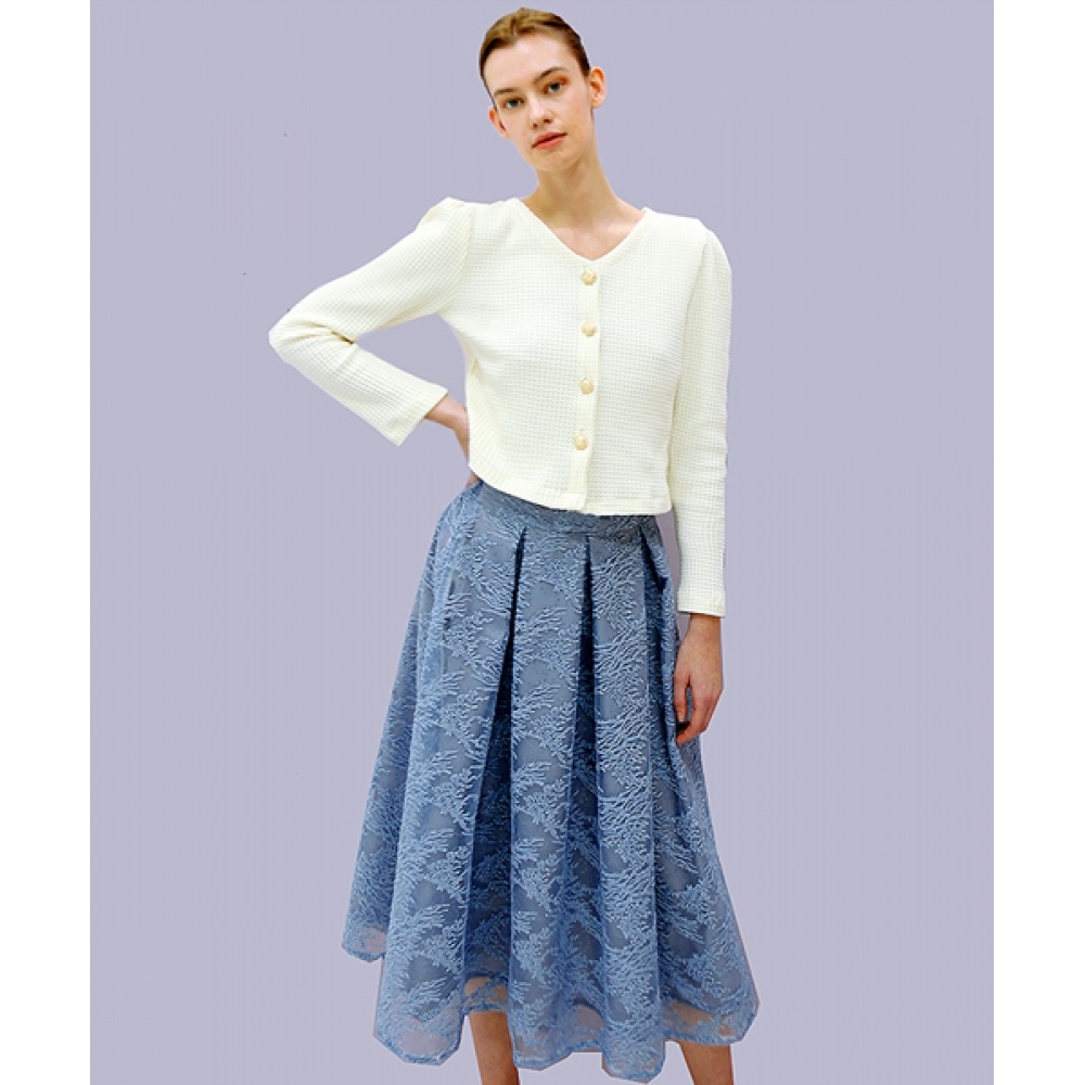 DAMAGE MNEMONICビーディングピンタックブルースカート_ Beading Blue SK