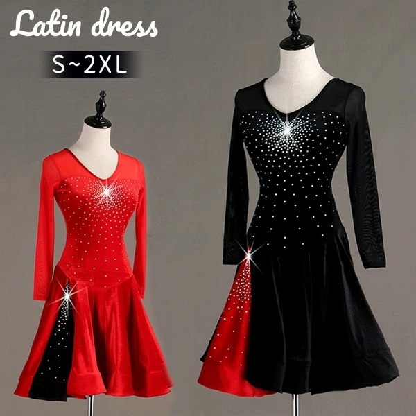 限定セール社交ダンス 社交ダンス衣装 ラテンドレス 競技用ドレス 長袖 ワンピース ステージ衣装 ラテン専用ドレス レッスン着 ラテンドレス スパンコール 発表会用 社交ダンス演出服 ルンバ サンバ