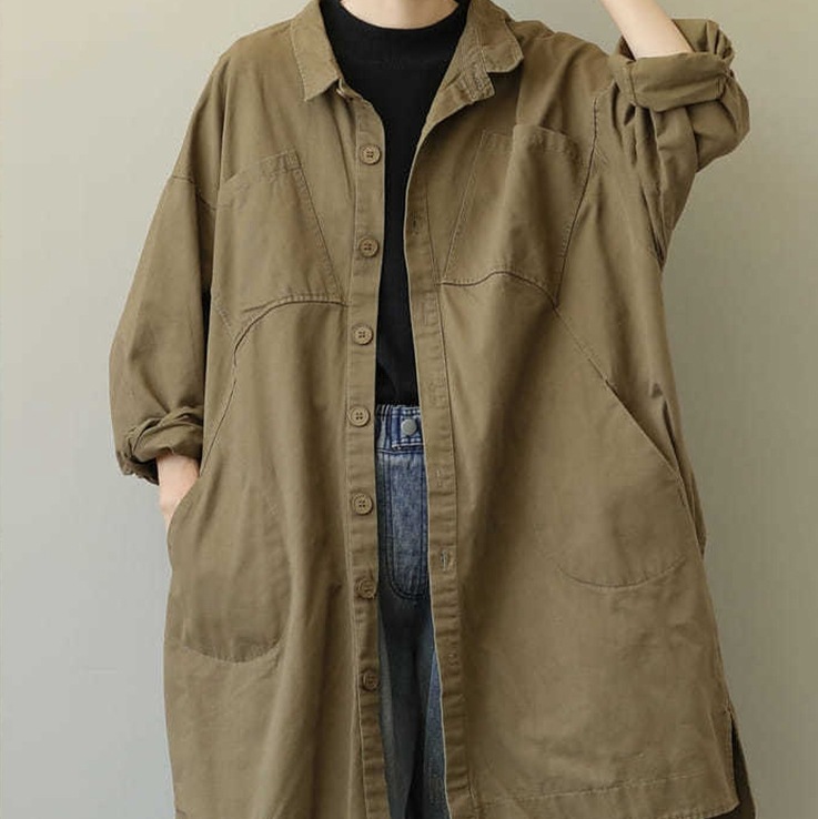 春秋アウター カジュアルジャケット シャツジャケット オーバーサイズアウター アウター ジャケット 上着 Vネック 襟付き ストレート ワイド Iライン ポケット 前開き かわいい 可愛い