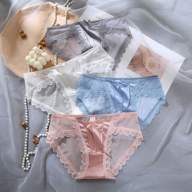 【1点ご購入 で10点プレゼントいたします】アイスシルクの女性パンツ女性レース性惑快適三角パンツ火辣網紗低腰ヒップアップ