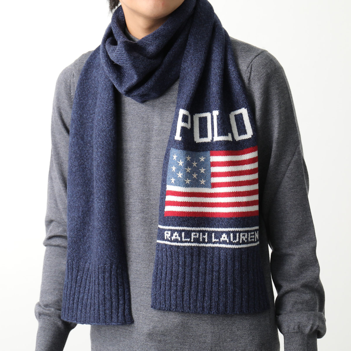 Polo Ralph Lauren ポロ ラルフローレン マフラー BOLD FLAG SCARF PC1175 メンズ ストール ウールブレンド フラッグ ロゴ リブ 433 7,982円