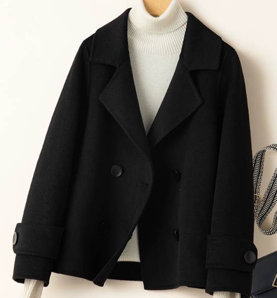 レディース コート ウール Pコート ショート 長袖 襟付き ストレート ダブルボタン ベルト