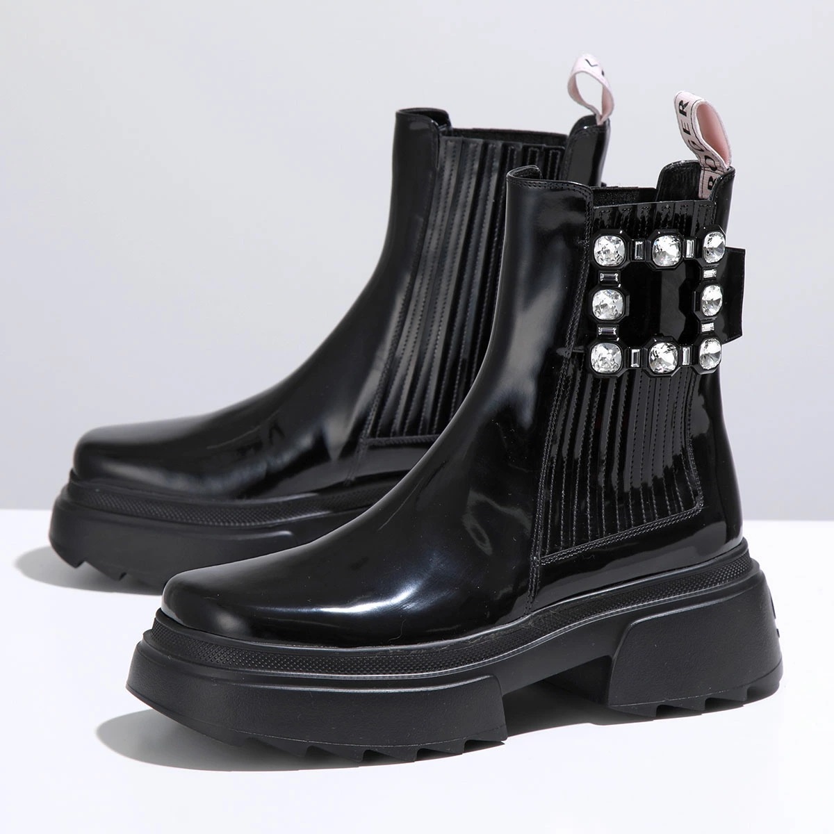 ROGER VIVIER ロジェヴィヴィエ ショートブーツ WALLAVIV ワラ ヴィヴ RVW710358001UJ パテントレザー ストラスバックル ロゴ 靴 B999/NERO