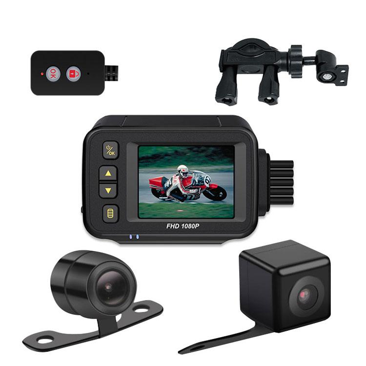 バイク用ドライブレコーダー 720P 本体 IP65 カメラIP67 防水 前後同時記録 2インチ ループ録画 Gセンサ リモコン付き ハンドル固定 ドラレコ BDMT30A