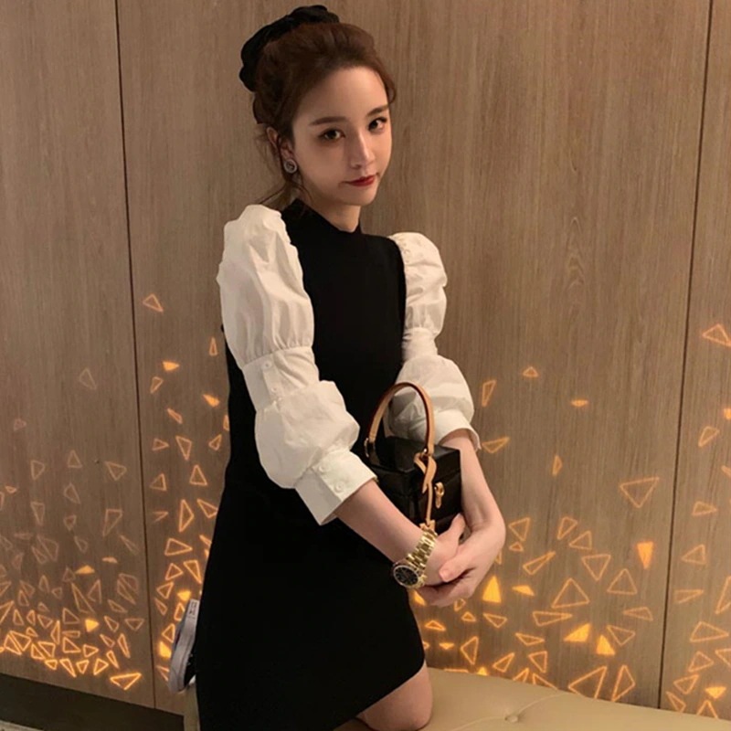ワンピース ミニ ミニ丈 ショート ショート丈 袖あり 七分袖 ボリューム袖 パフスリーブ 袖コンシャス かわいい 大人可愛い きれいめ シンプル カジュアル 大人 上品 おしゃれ お洒落 かっこいい